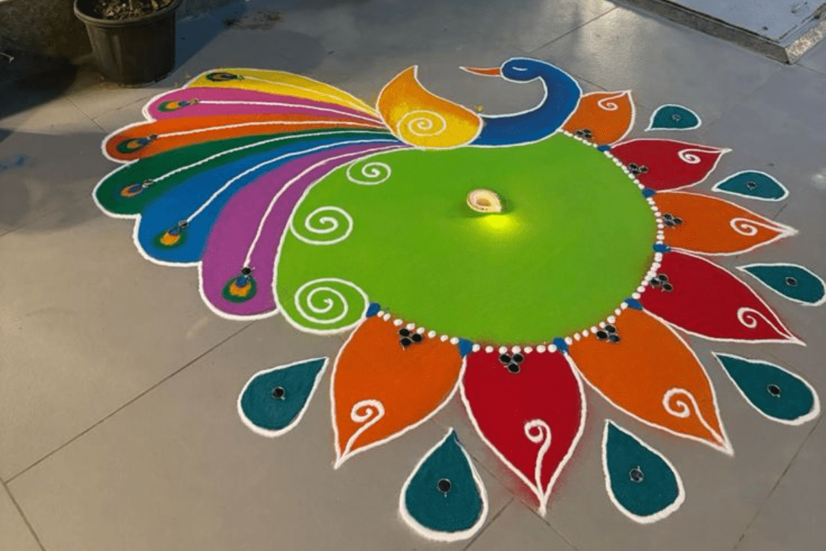 Mor Rangoli Designs For Diwali
