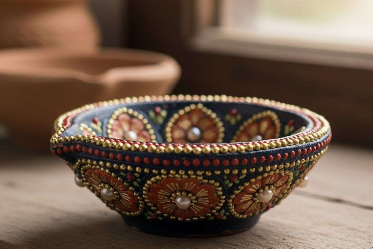 beads decorated diya