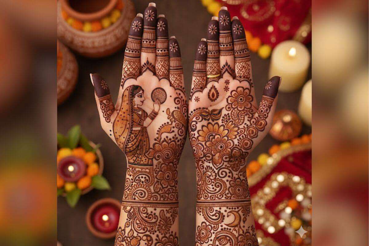 Karwa Chauth Theme Mehndi Design