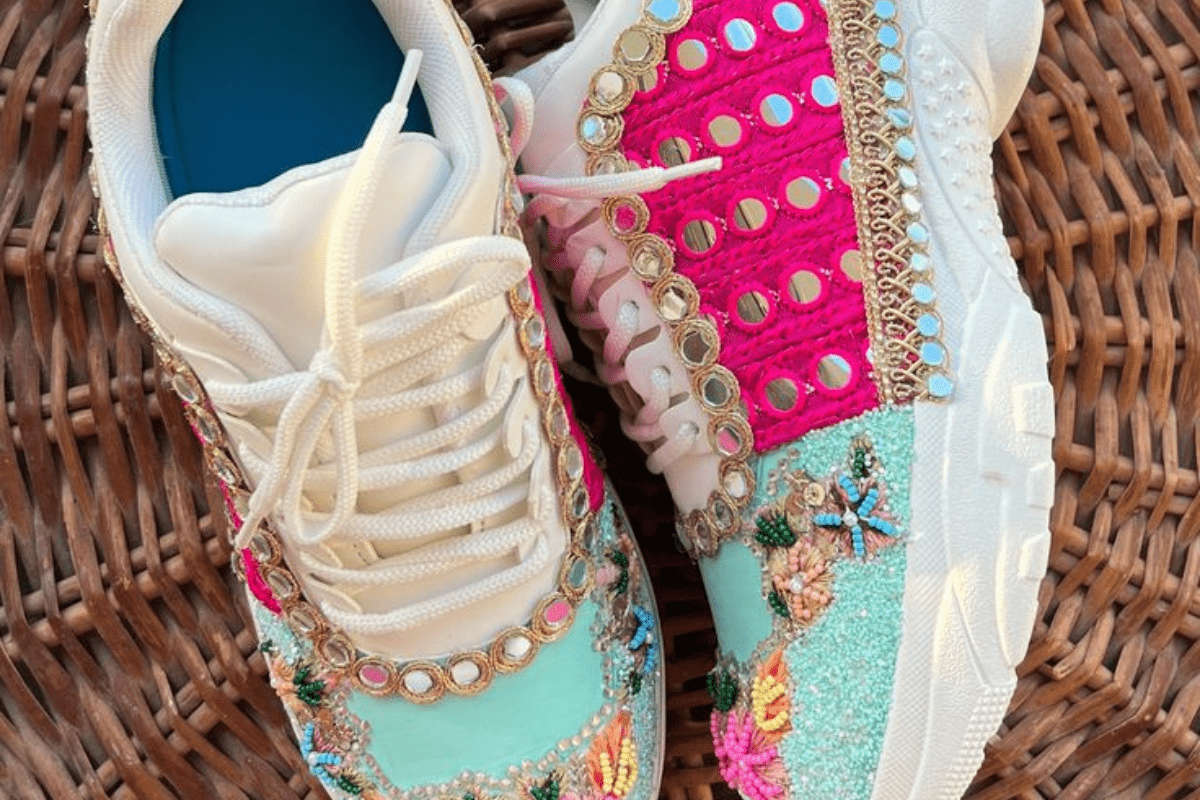 Colorful Embellished Sneakers For Mehendi And Reception