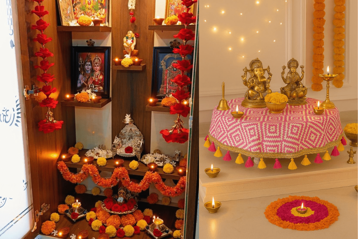 Dev Deepawali Temple Decoration Ideas: इस देव दीपावली घर के मंदिर को दें दिव्य लुक, जानें आसान और सुंदर सजावट के आइडियाज 2 Dev Deepawali Temple Decoration With Diyas