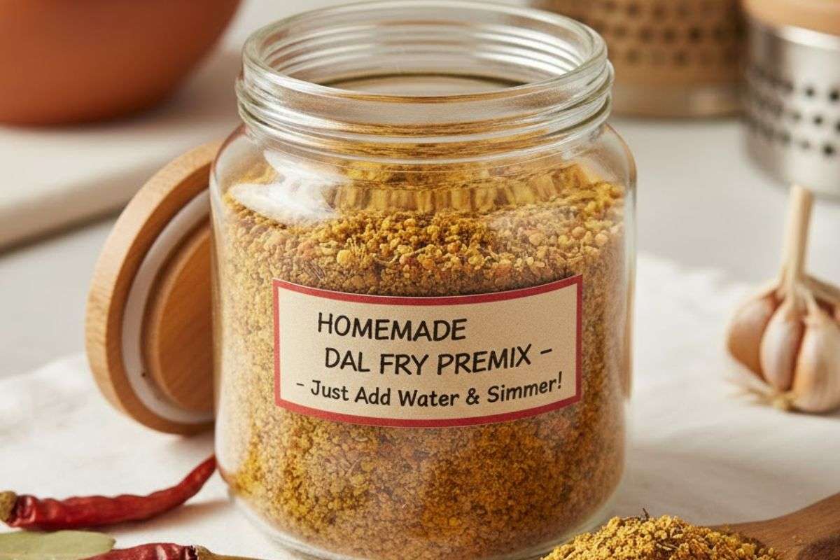 Instant Dal Fry Premix Stored In A Jar
