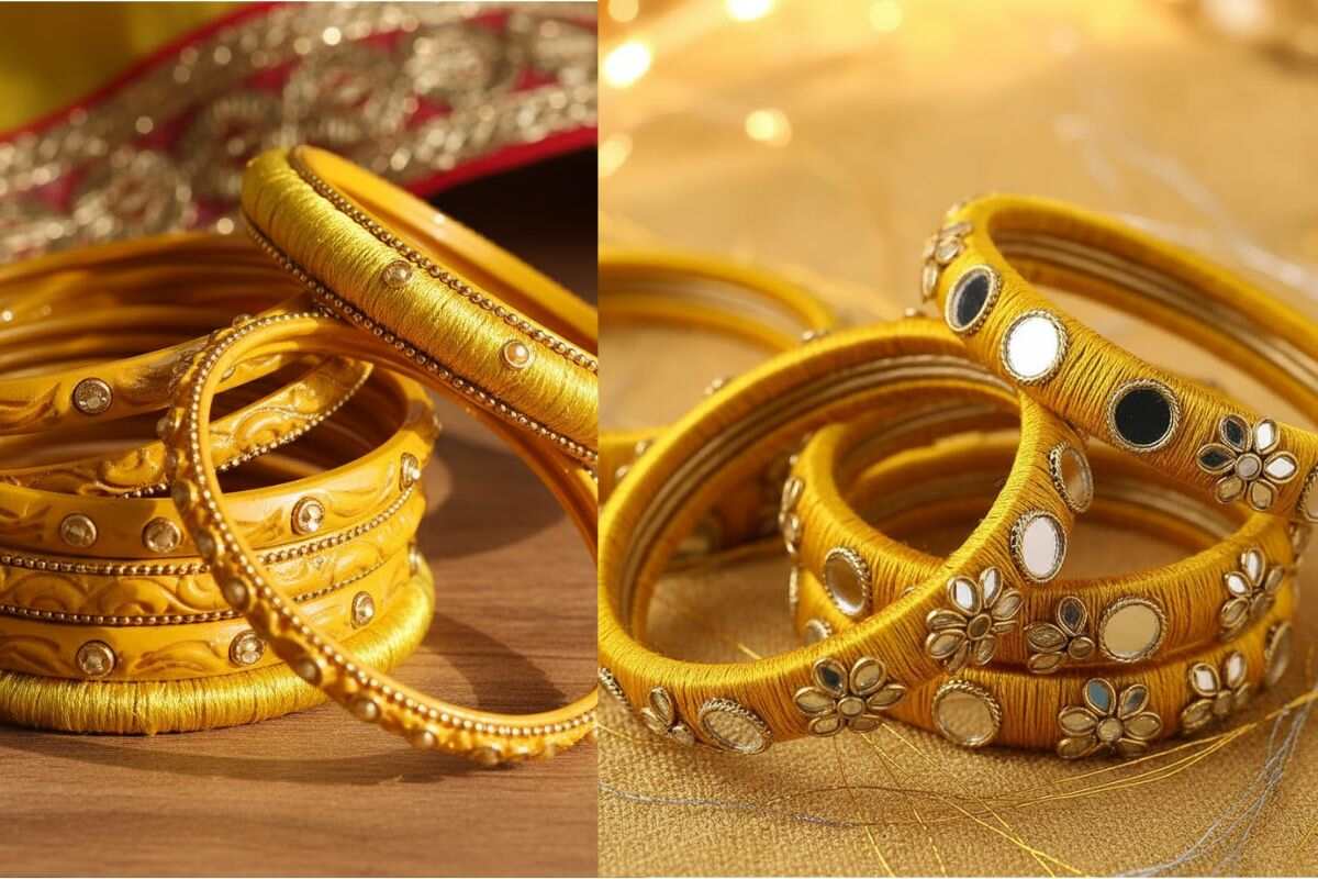 Threadwork And Mirror Work Bangle Design 