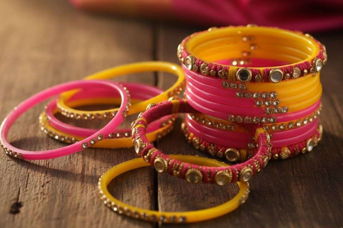 Yellow Pink Combination Bangle Design