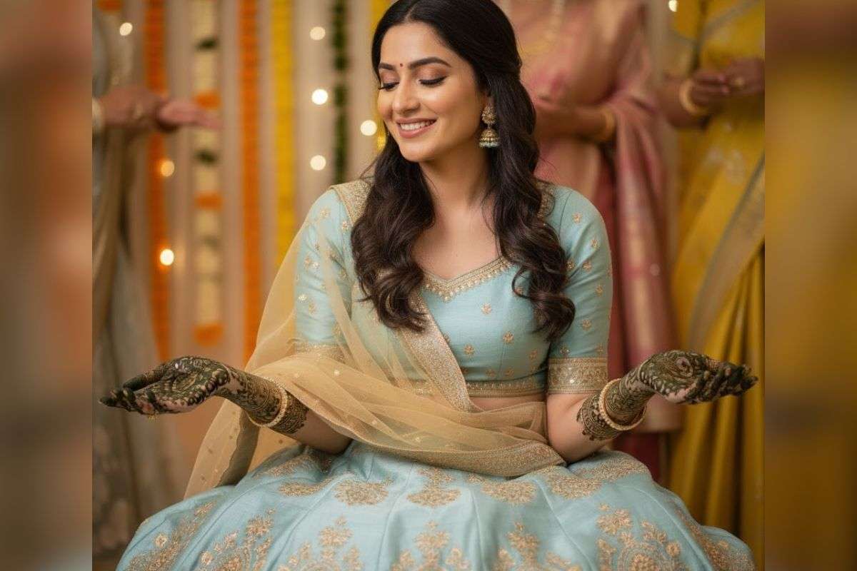 Mehndi Outfit Ideas: मेहंदी फंक्शन के मौके पर अपने लुक को बनाएं खास, ट्राई करें ये खूबसूरत आउटफिट आइडियाज 2 Light Colour Lengha