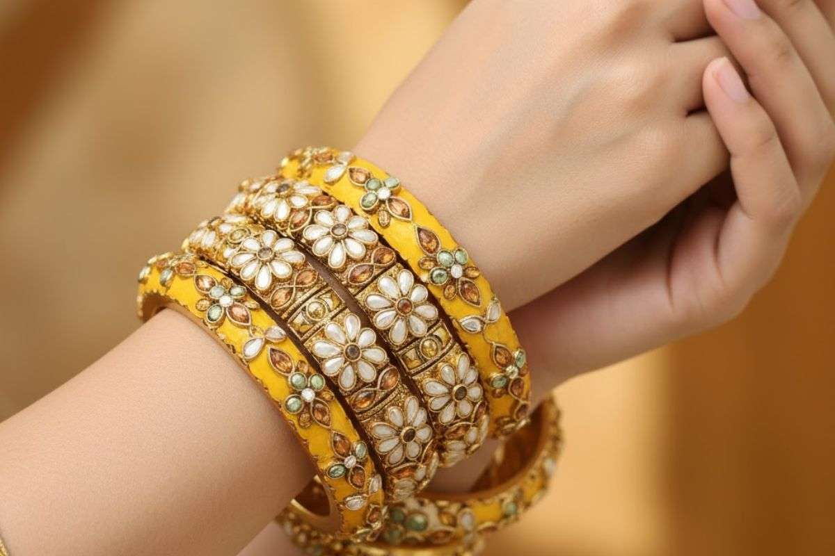 Stone Work Yellow Bangle