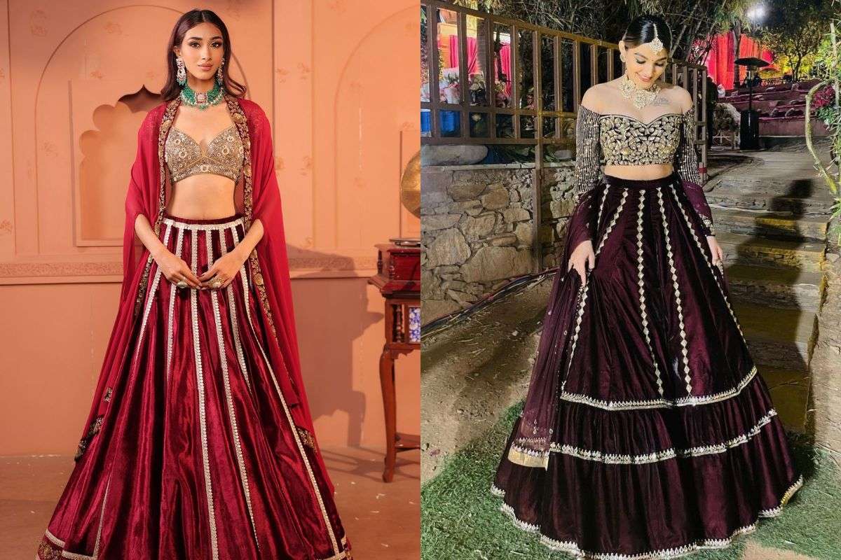 Velvet Lehenga (Winter Weddings) (Image Source: Pinterest)