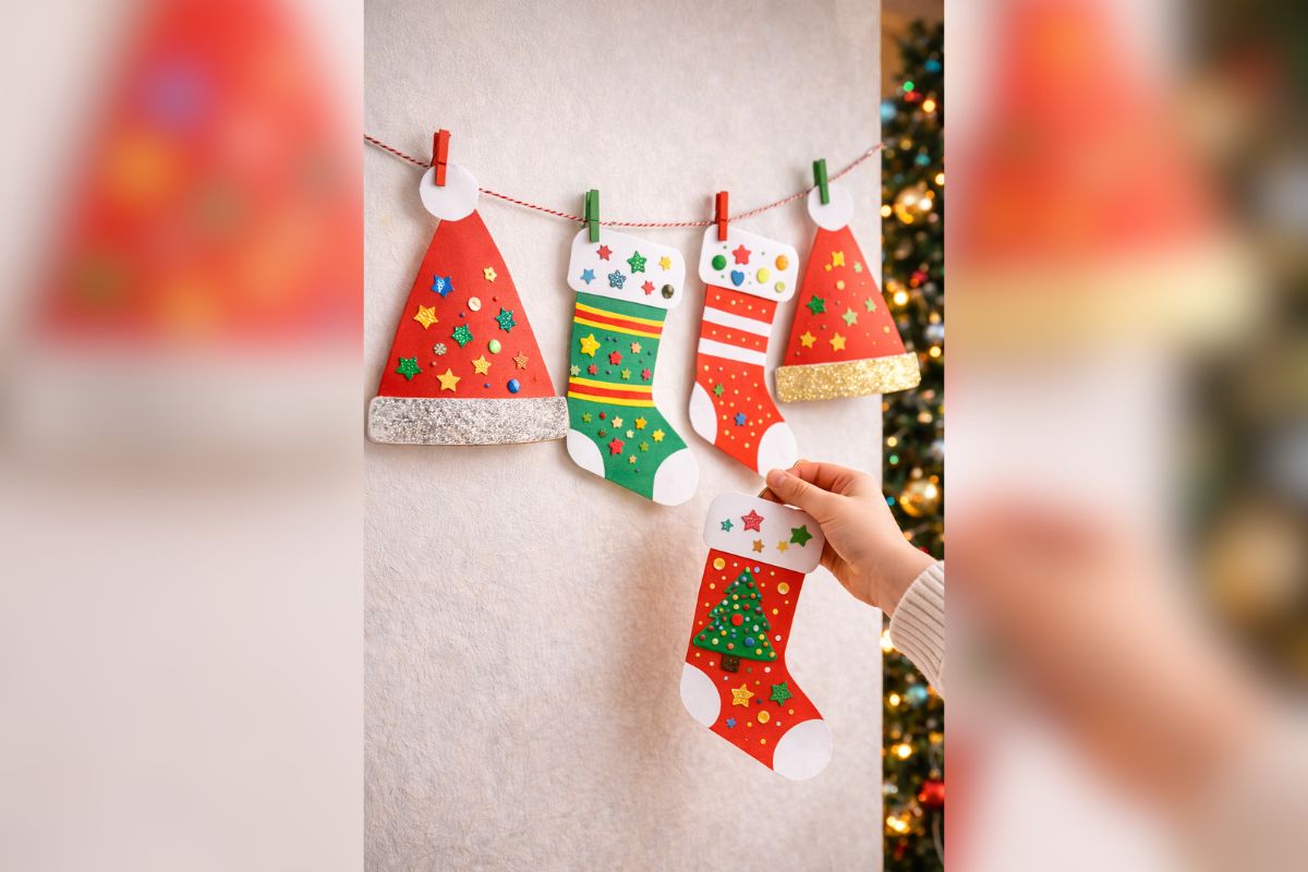 Christmas Decoration Ideas For Kids: घर पर बच्चों के साथ बनाएं ये आसान क्रिसमस डेकोरेशन, त्योहार बनेगा यादगार 8 Decorating With Santa Hats And Stockings (Ai Generated)