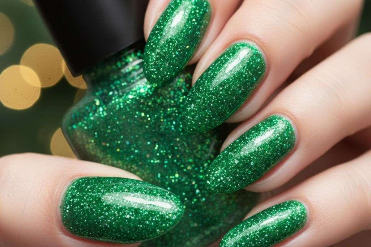 Deep Green Nail Art For Christmas