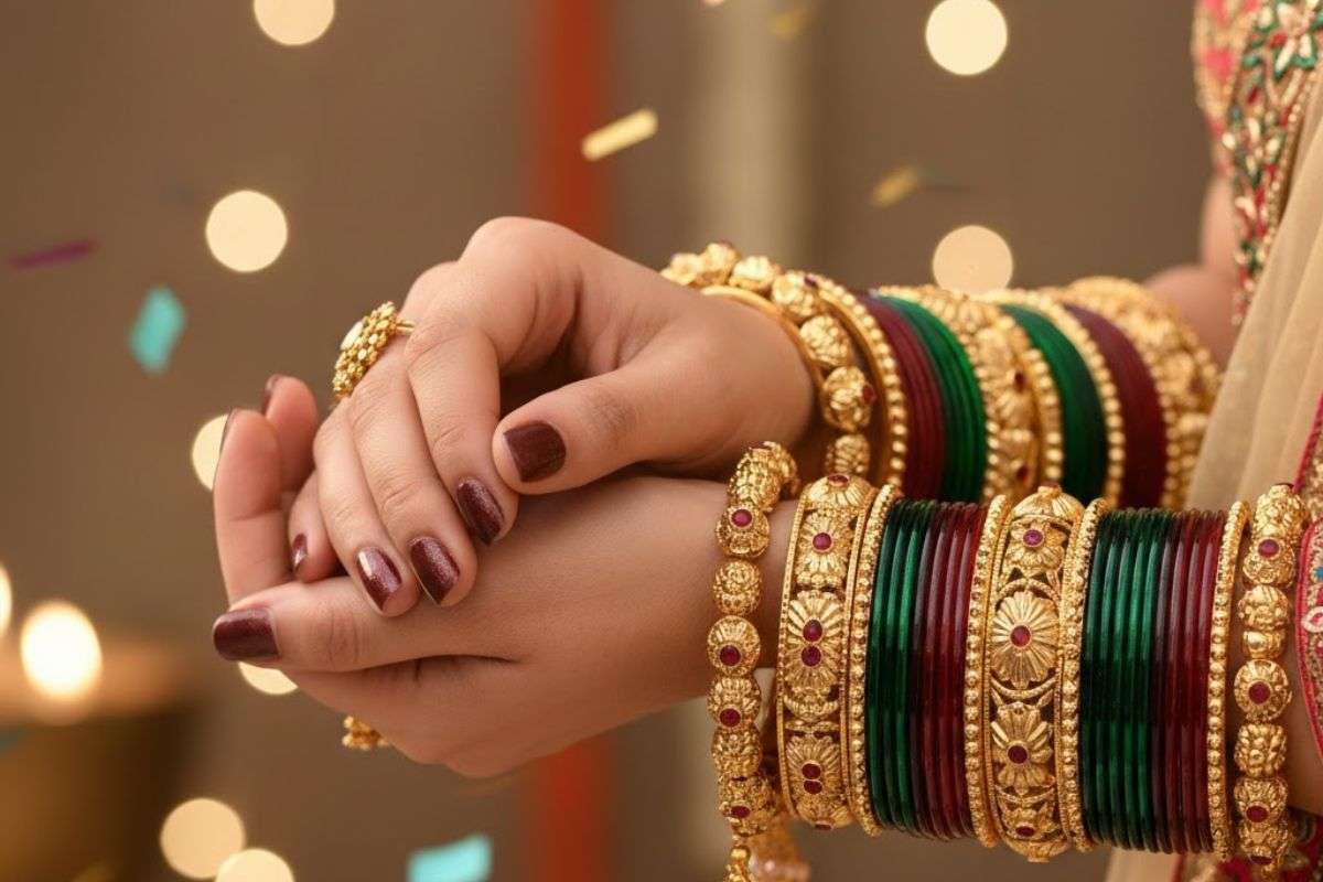 Bangles Design For Party Look: इन चूड़ियों से पार्टी लुक को बनाएं और भी शानदार, यहां देखें बेहतरीन बैंगल्स डिजाइन 2 Glass And Golden Bangles