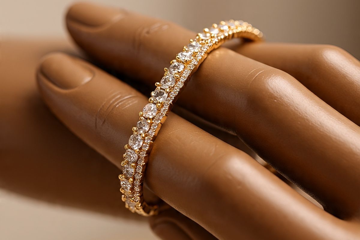 Gold Plated Stone Bangle Bracelet