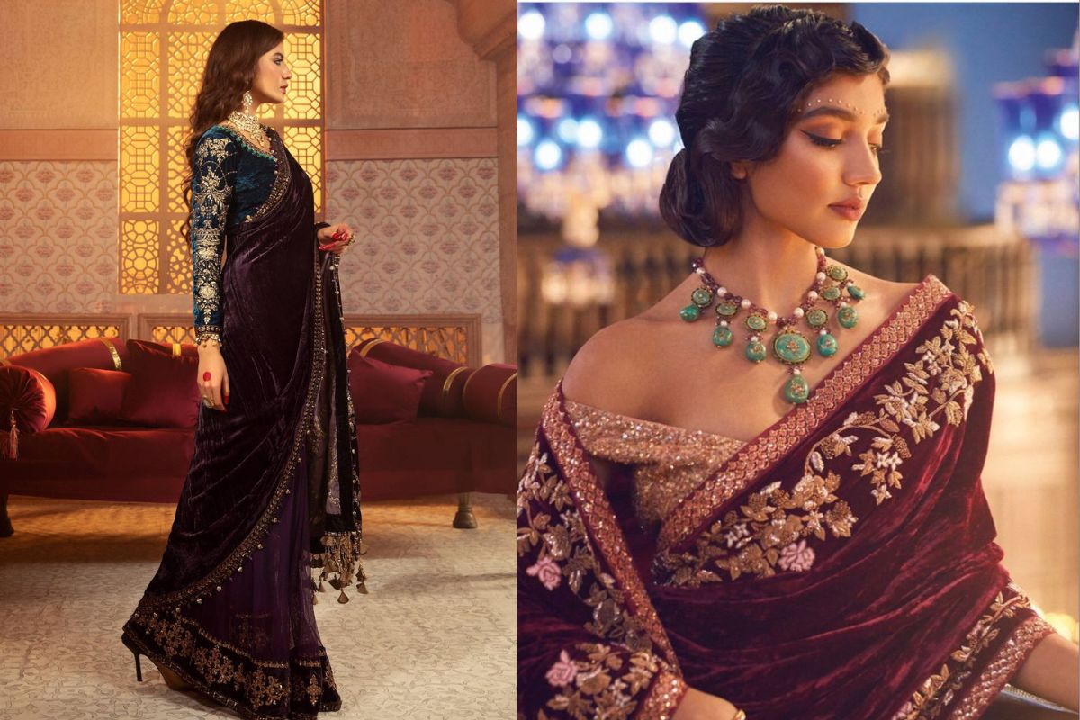 Heavy Work Velvet Saree (Image Source: Pinterest)