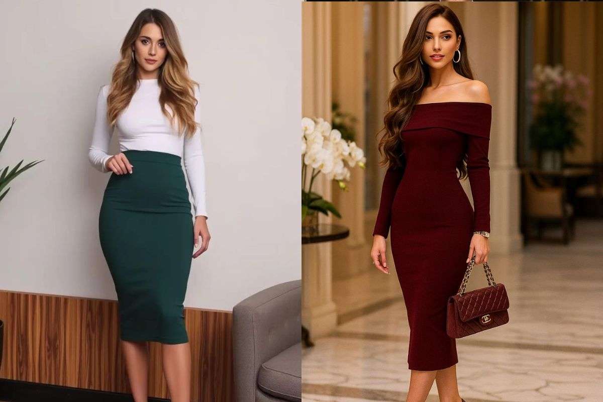 Off-Shoulder Sweater with Pencil Skirt