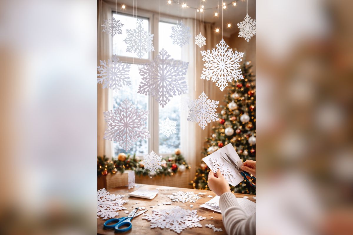 Christmas Decoration Ideas For Kids: घर पर बच्चों के साथ बनाएं ये आसान क्रिसमस डेकोरेशन, त्योहार बनेगा यादगार 1 Paper Snowflake Decoration (Ai Generated)