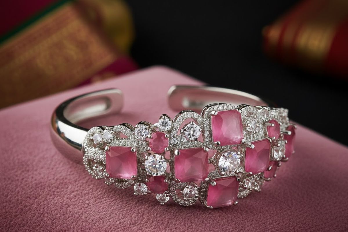 Pink Stone Open Bangle Bracelet 