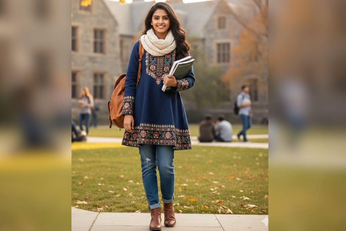 College Winter Outfits For Girls: ठंड में भी बनाएं अपना लुक स्पेशल, यहां देखें कॉलेज गर्ल्स के लिए आउटफिट आइडियाज 4 Short Woolen Kurti