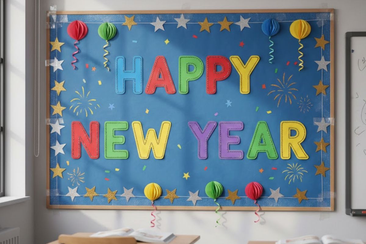 New Year Board Decoration Ideas: न्यू ईयर 2026 के मौके पर बोर्ड करना है डेकोरेट, तो ट्राई करें ये खूबसूरत डेकोरेशन आइडियाज 1 Simple Decoration