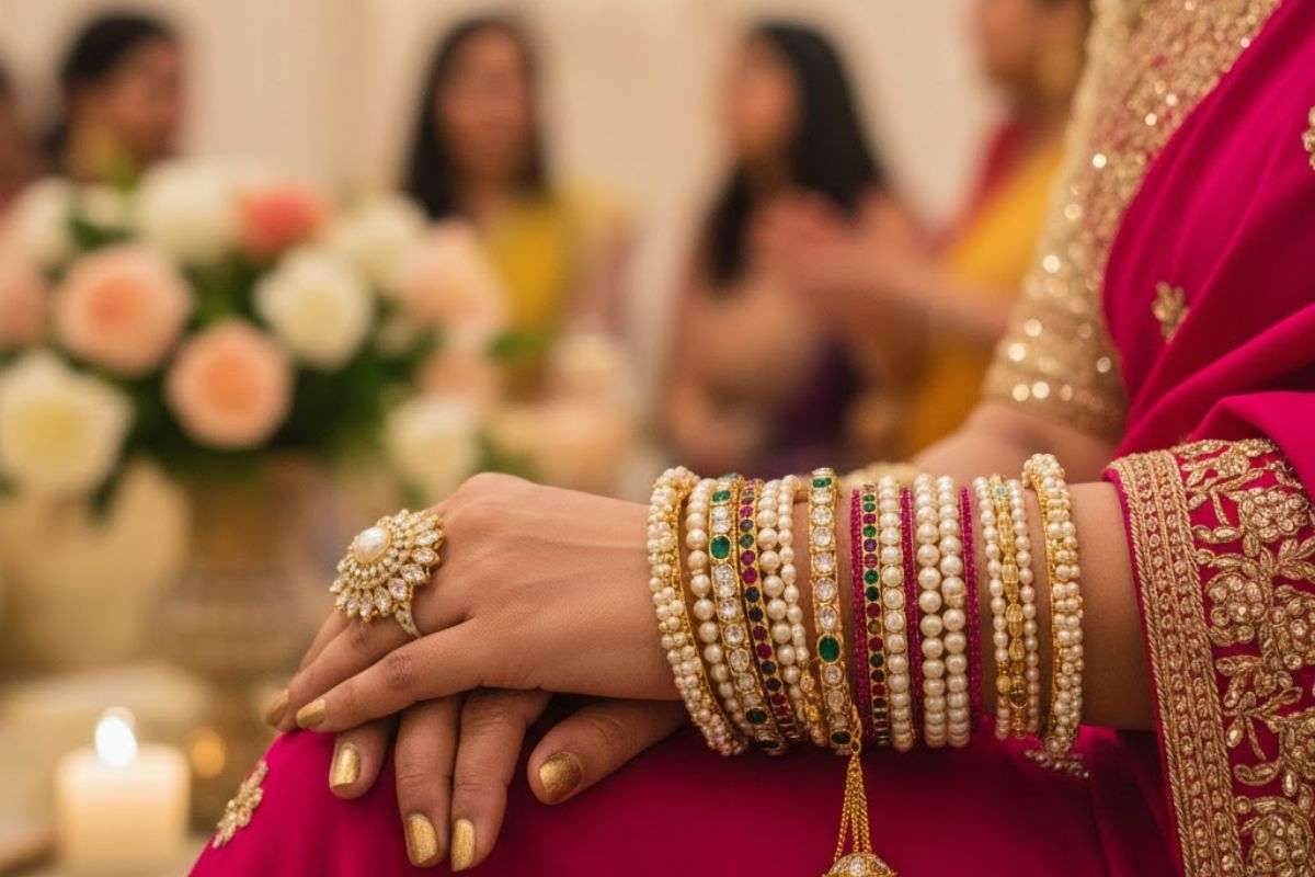 Bangles Design For Party Look: इन चूड़ियों से पार्टी लुक को बनाएं और भी शानदार, यहां देखें बेहतरीन बैंगल्स डिजाइन 1 Stone Work And Pearl Bangles