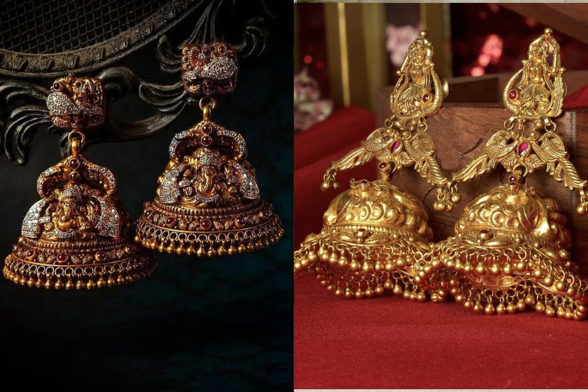 Latest Jhumka Designs: हर फंक्शन में चाहिए रॉयल लुक, तो जरूर देखे ये लेटेस्ट झुमके 4 Temple Jewellery Jhumkas – South Indian Heritage (Image Source: Pinterest)