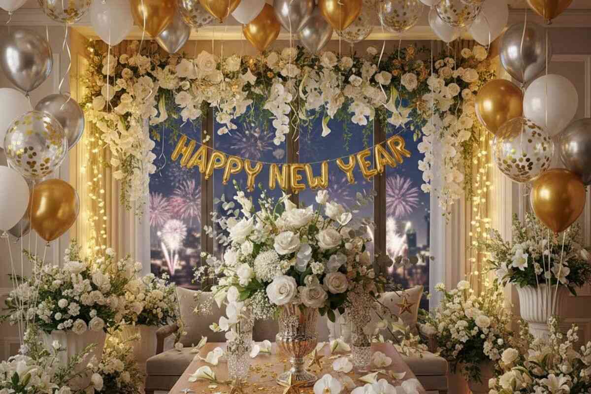 New Year Decoration Ideas:घर पर न्यू ईयर पार्टी के लिए ट्राई करें ये आसान और आकर्षक डेकोरेशन आइडियाज 1 Balloon And Flower Decoration