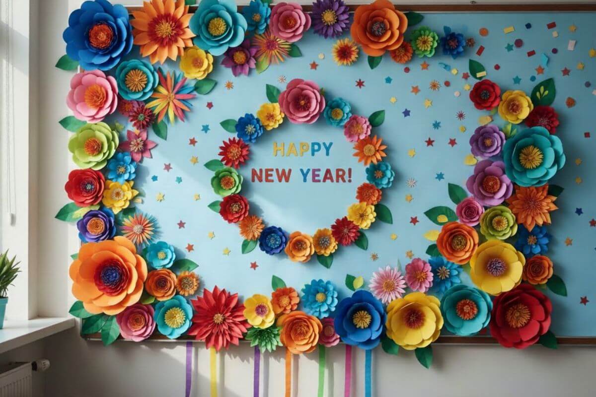 New Year Board Decoration Ideas: न्यू ईयर 2026 के मौके पर बोर्ड करना है डेकोरेट, तो ट्राई करें ये खूबसूरत डेकोरेशन आइडियाज 4 Paper Flower Decoration