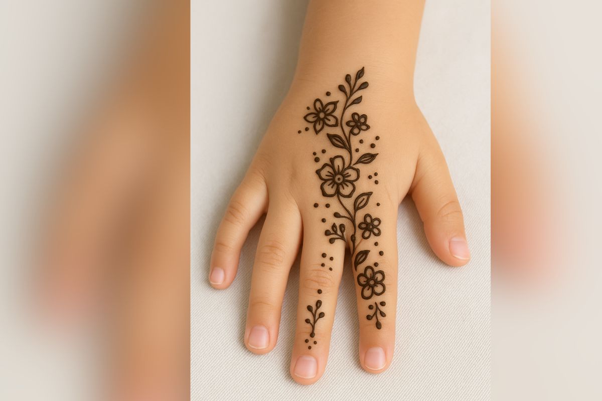 Cute Mehndi Designs For Kids: छोटे बच्चों को लगानी है मेहंदी, यहां देखे क्यूट और ट्रेंडिंग डिजाइन 2 Simple Floral Mehndi Design (Ai Generated)