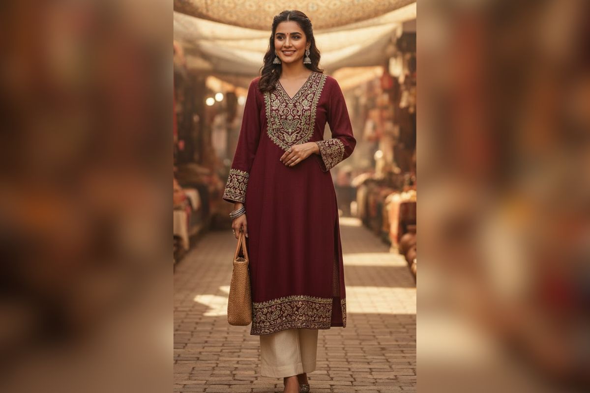 Winter Special Woolen Kurti Design: इन वूलन कुर्ती से ठंड में भी पाएं शानदार लुक, यहां देखें खूबसूरत डिजाइन 5 V Neck Woolen Kurti