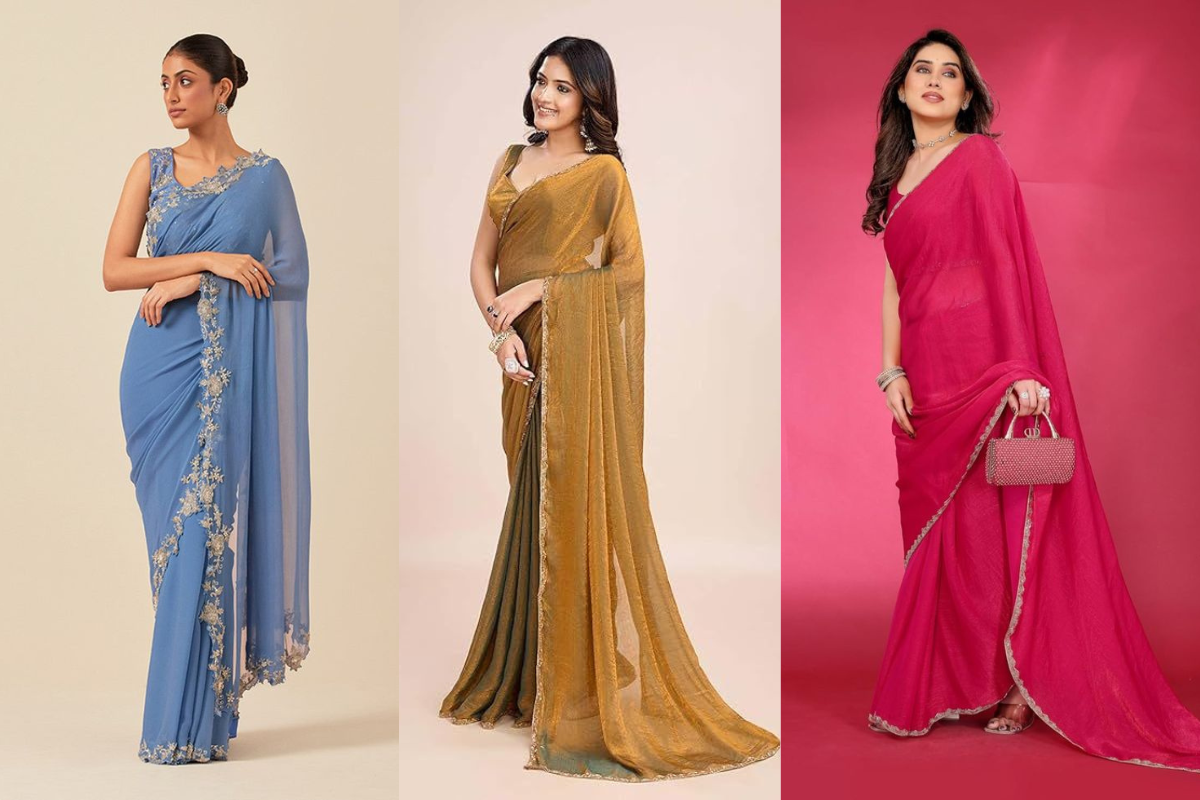 Chiffon Saree For Saraswati Puja