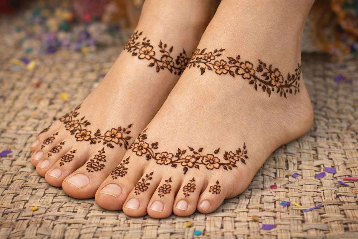 Simple Foot Mehndi Designs For Lohri: लोढ़ी के मौके के लिए परफेक्ट सिंपल फीट मेहंदी डिजाइन, जो बढ़ाएं पैरों की खूबसूरती 1 Floral Feet Mehndi Design