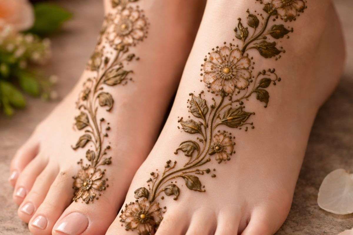 Floral And Leaf Pattern Mehndi Design
