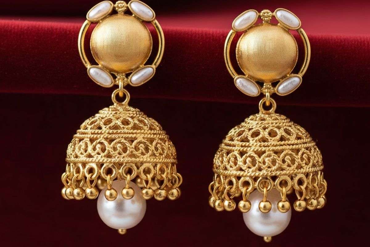 Gold Pearl Jhumka Design