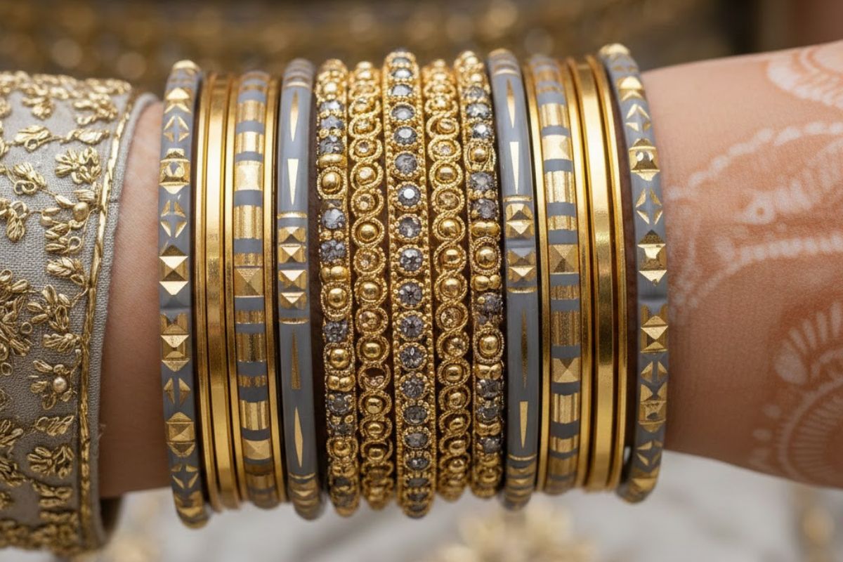 Gray And Gold Artificial Chura Design