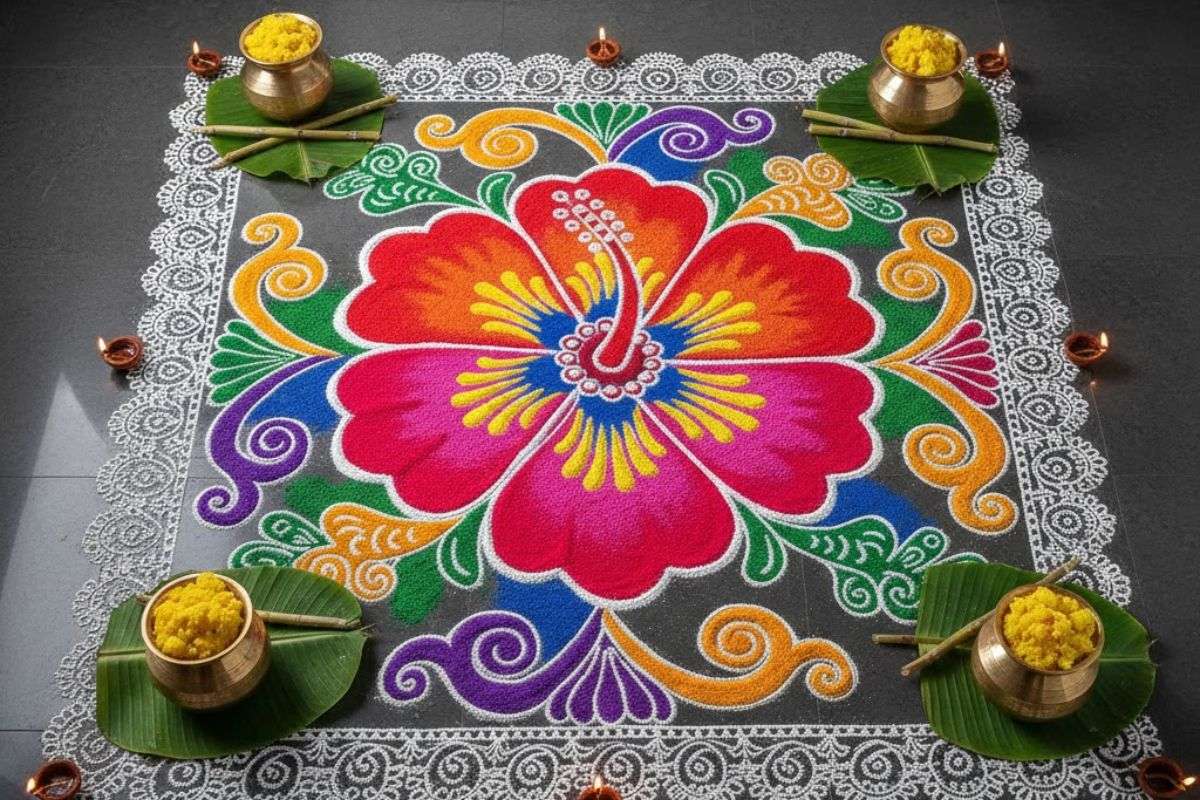 Hibiscus Pongal Rangoli