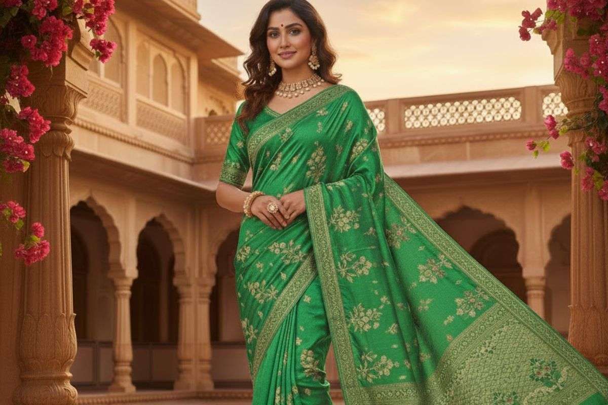 Makar Sankranti Special Saree: मकर संक्रांति पर पहनें इन रंगों की साड़ियां, स्टनिंग लुक देख दीवाने हो जाएंगे लोग 2 Green Thread Work Saree