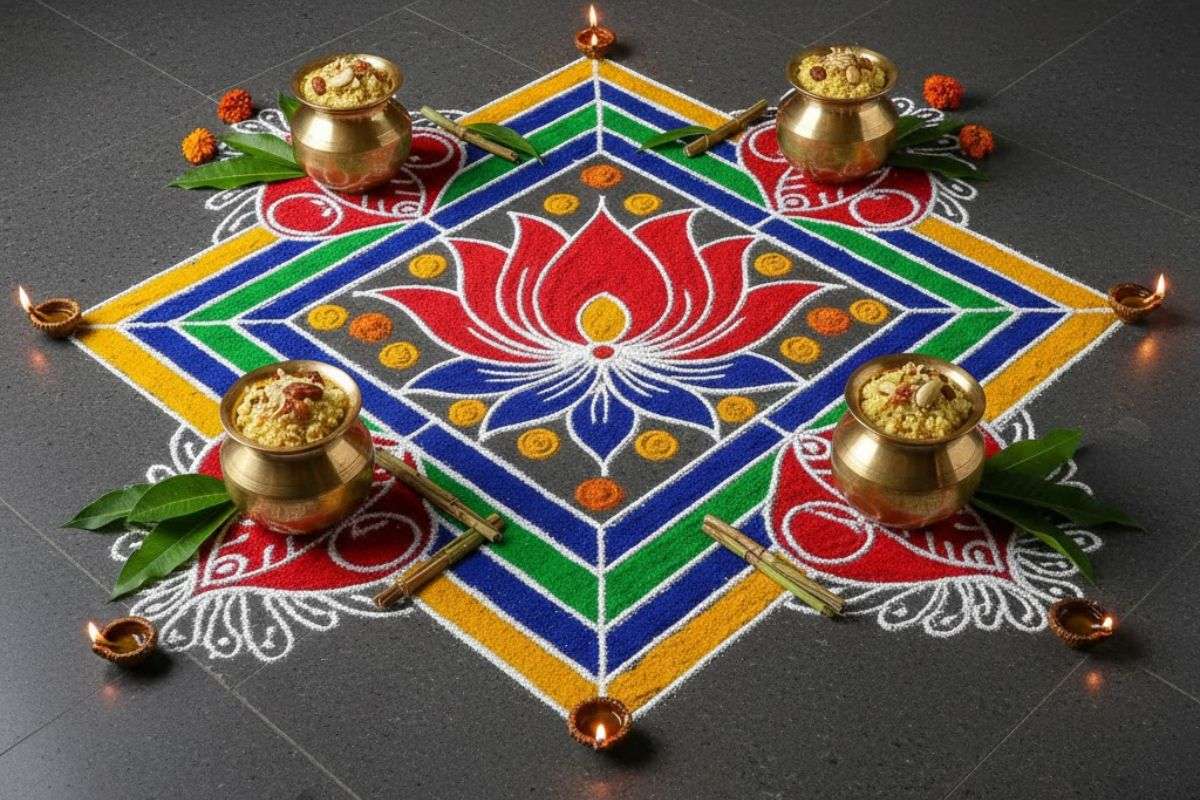 Lotus Pongal Rangoli