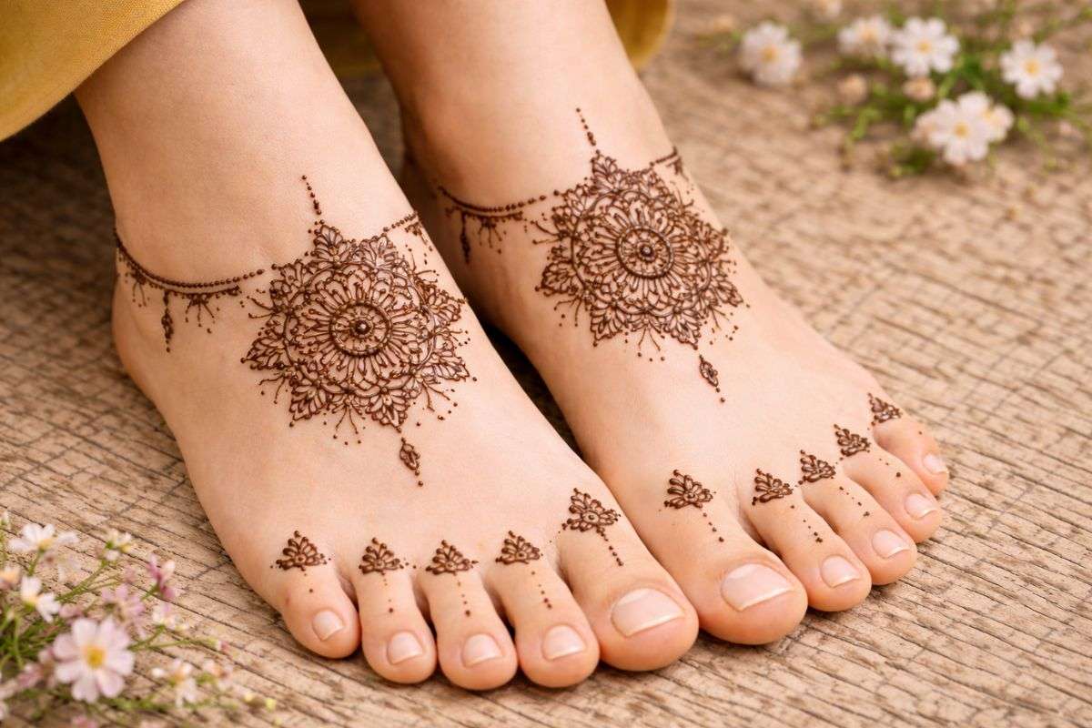 Simple Foot Mehndi Designs For Lohri: लोढ़ी के मौके के लिए परफेक्ट सिंपल फीट मेहंदी डिजाइन, जो बढ़ाएं पैरों की खूबसूरती 5 Mandala Feet Mehndi Design
