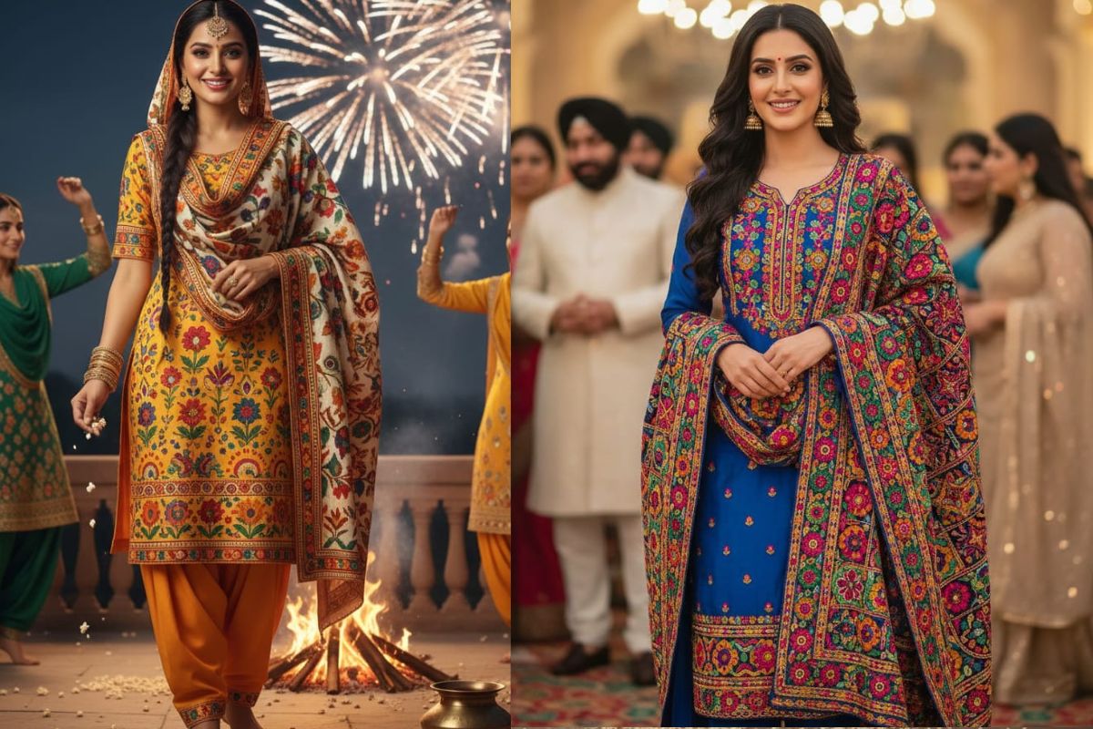 Phulkari Embroidered Suit For Lohri