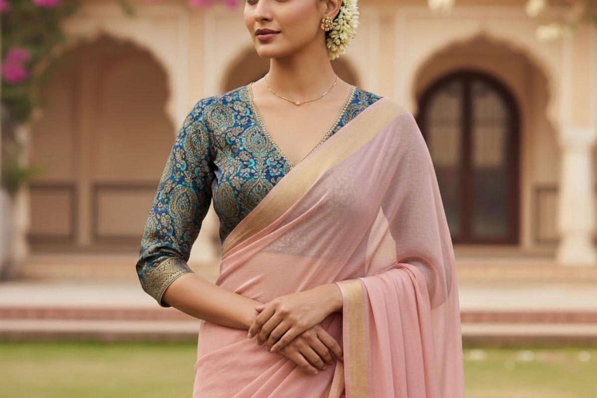 Printed V Neck Blouse