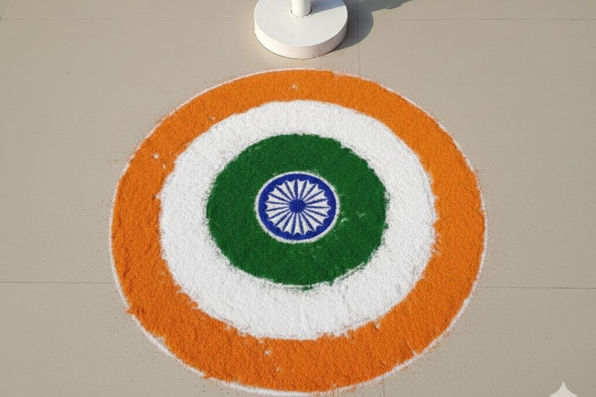 center tri colur rangoli design