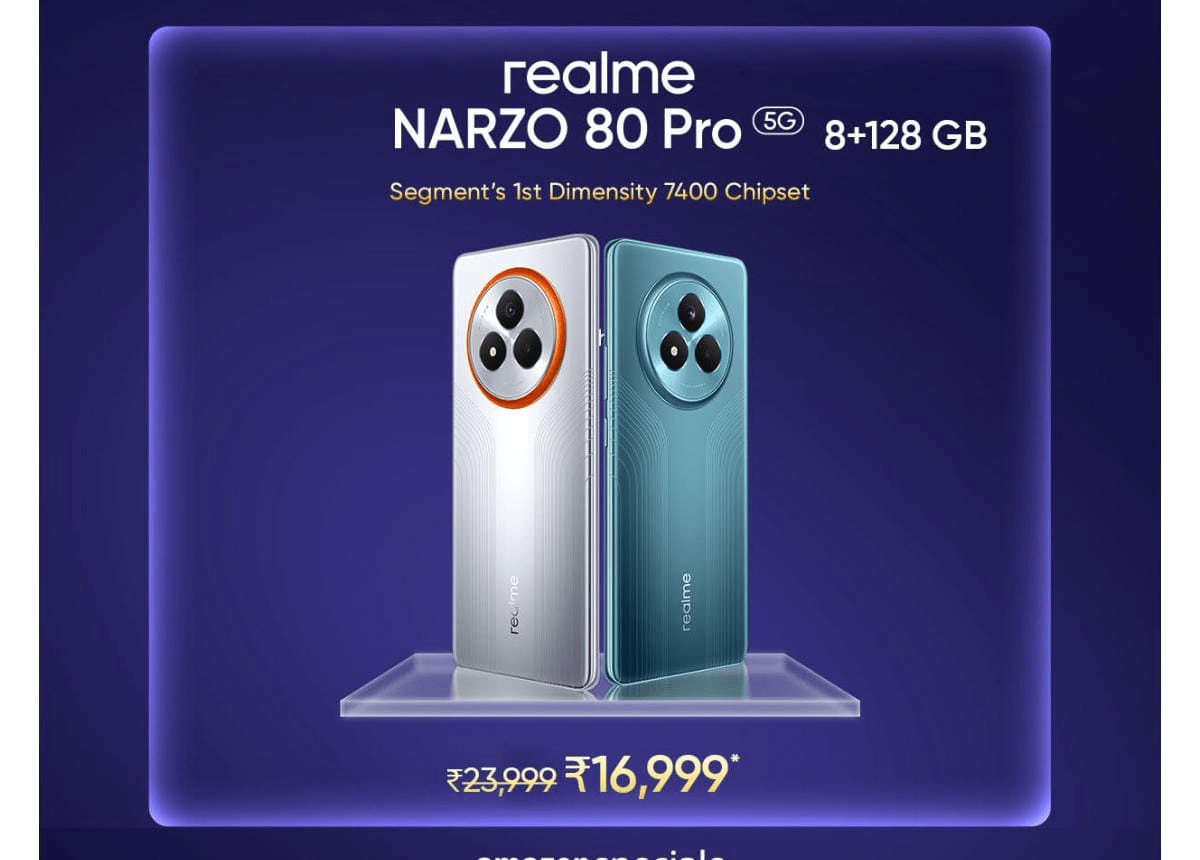 Realme के धाकड़ मॉडल्स की कीमत में हुई भारी कटौती, लॉन्च प्राइस से सस्ते में खरीदने का मिल रहा बढ़िया मौका 7 रियलमी नार्जो 80 प्रो प्राइस