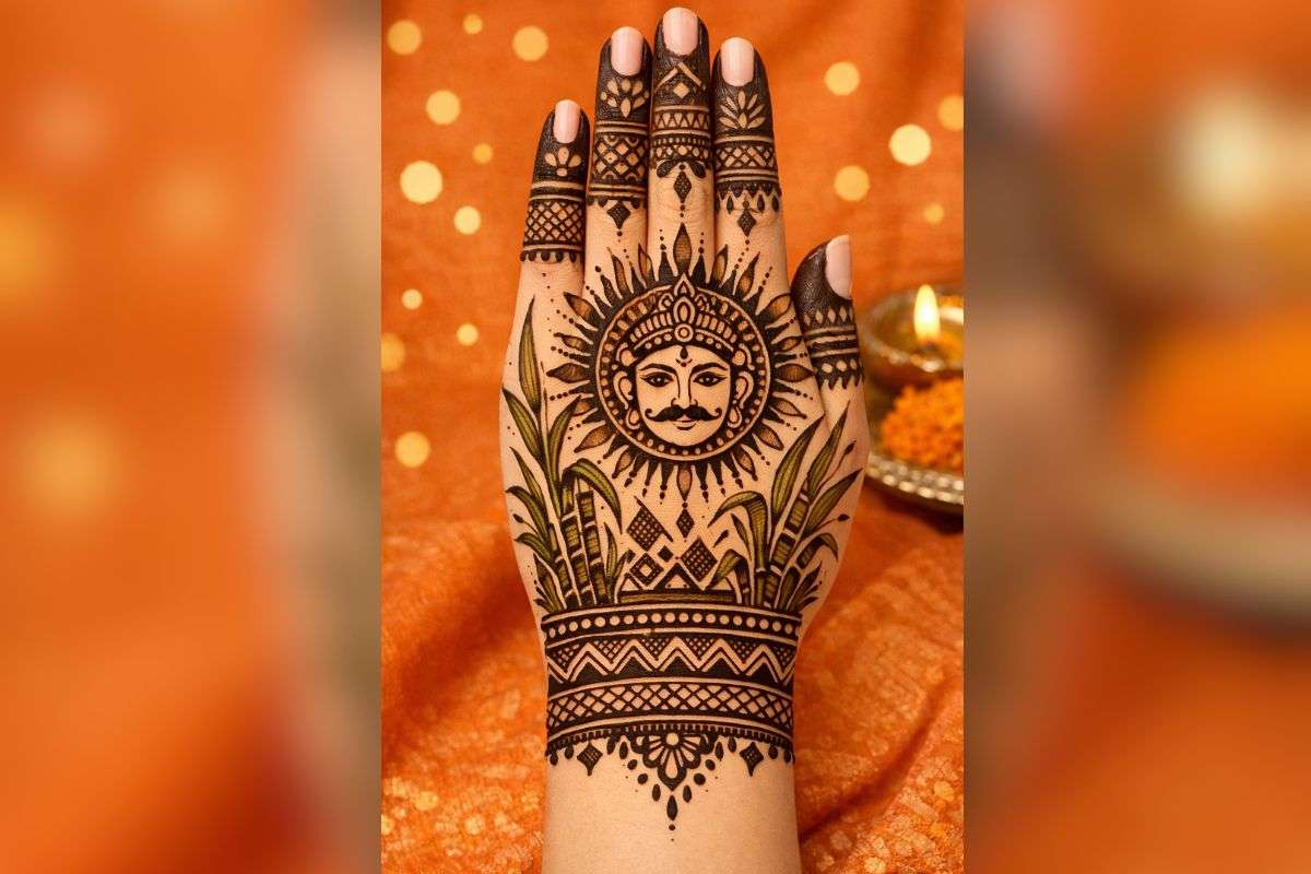 Pongal Sun And Iikh Mehndi Design