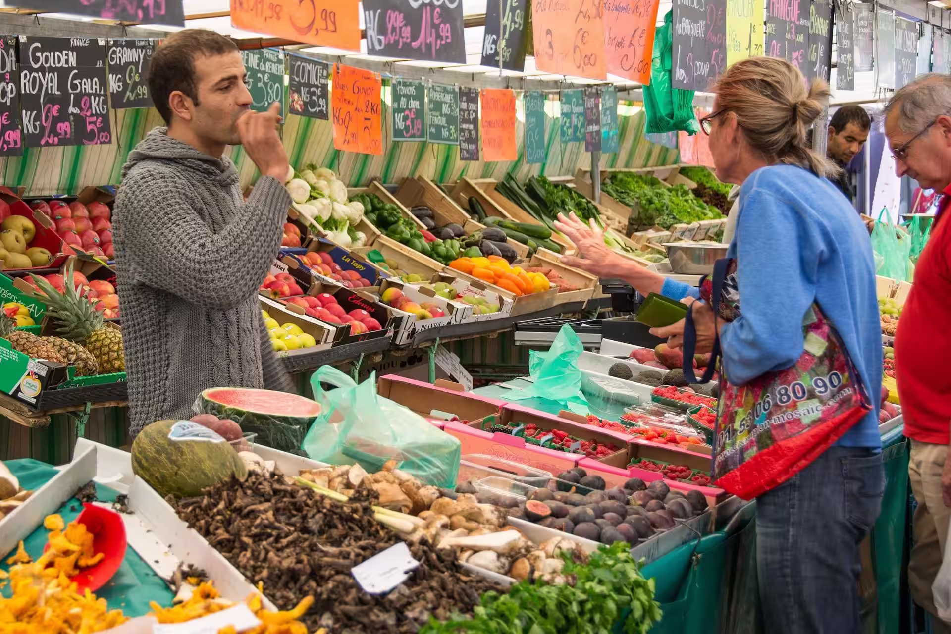 Local stalls and fresh produce at Victoria market