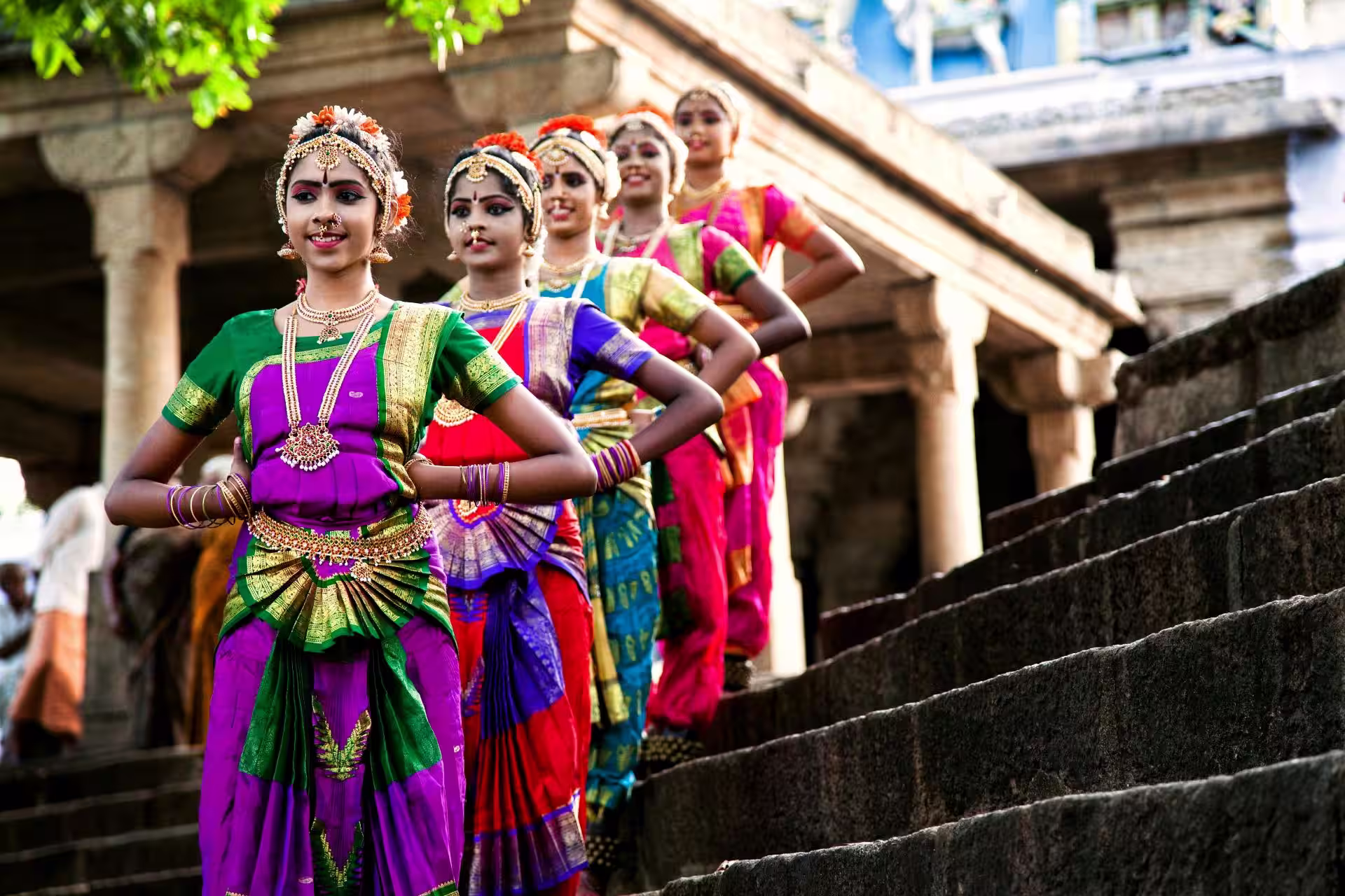 Traditional dance and colorful costumes showing living traditions of Tamil Nadu