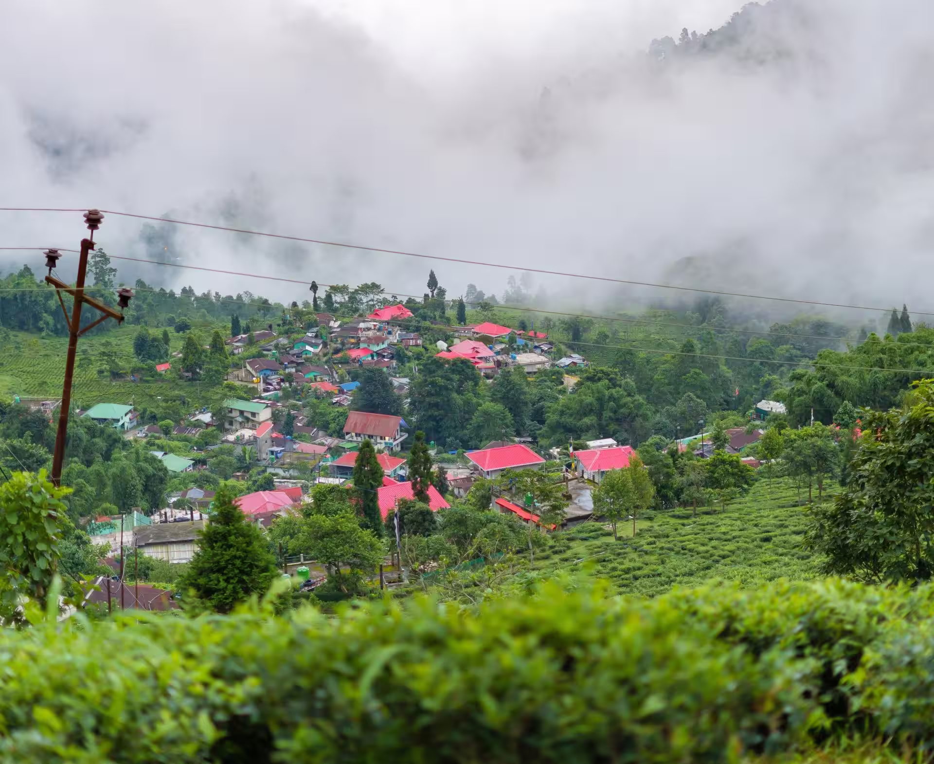 Darjeeling hill station in West Bengal with tea gardens and mountain views