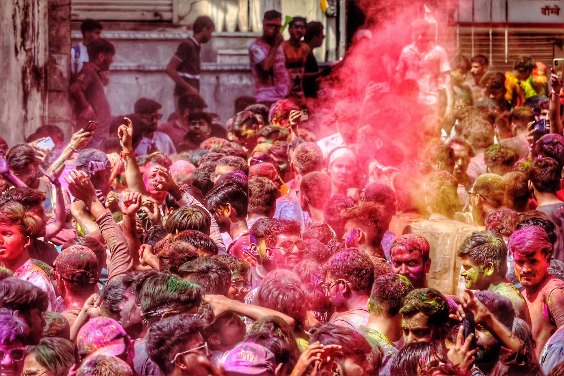 Traditional Holi celebration with colors in Udaipur city