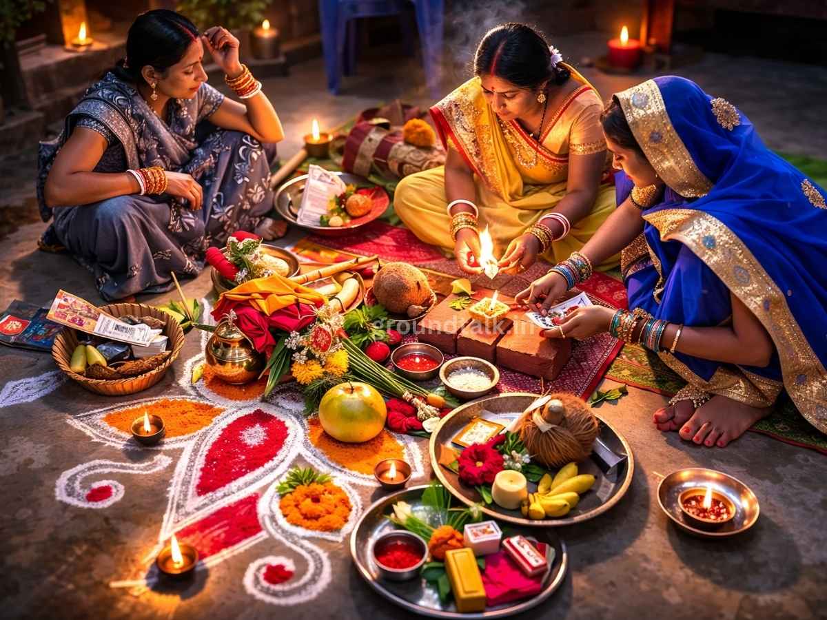 जिउतिया व्रत पूजा करते हुए महिलाएं, जीमूतवाहन कथा और संतान रक्षा अनुष्ठान