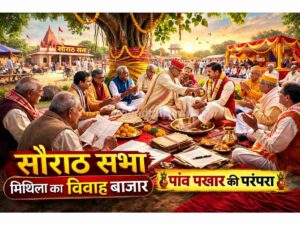 सौराठ सभा में पंजीकार वंशावली मिलान करते हुए