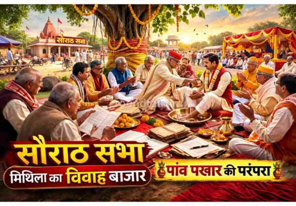 सौराठ सभा में पंजीकार वंशावली मिलान करते हुए