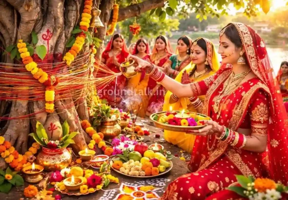 वट सावित्री व्रत में महिलाएं बरगद के वृक्ष की पूजा करती हुई