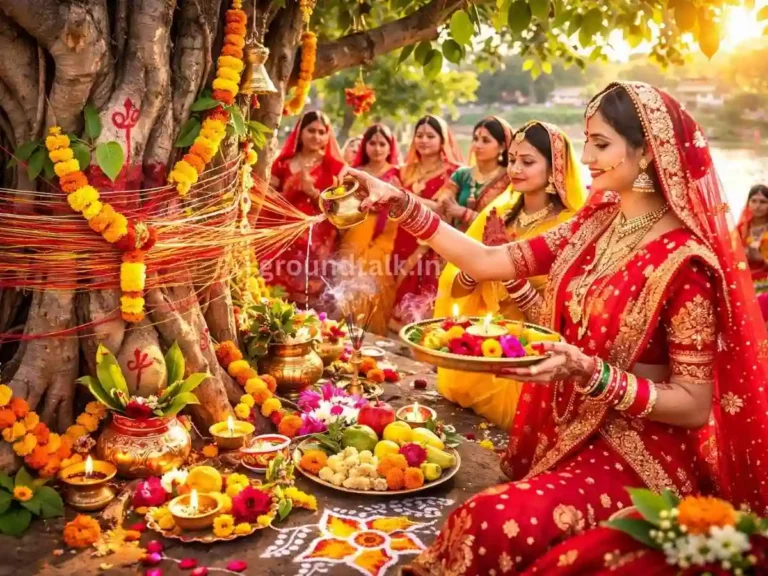 वट सावित्री व्रत में महिलाएं बरगद के वृक्ष की पूजा करती हुई